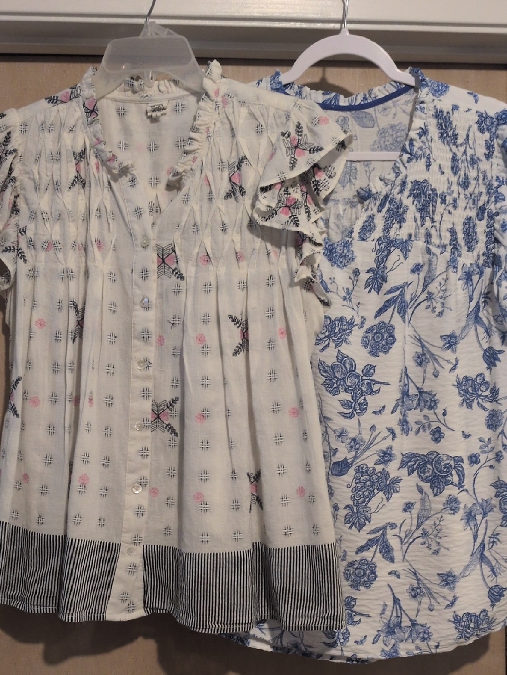 ivy jane Cream Button-Front Blouse with Pink & Navy Accents